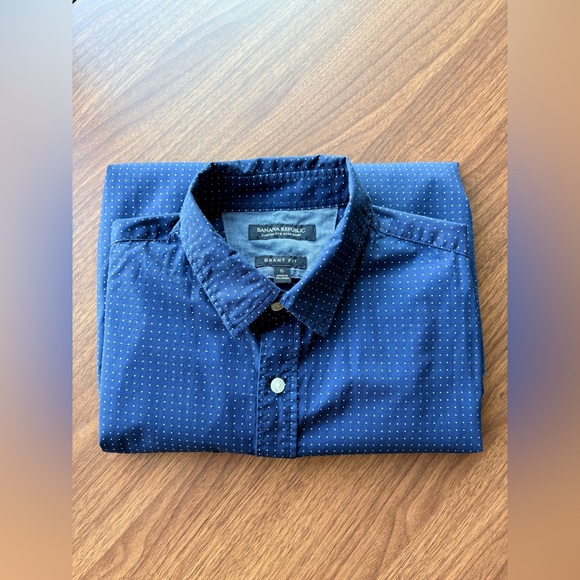 🏷️ Brand New Banana Republic Grant Slim Fit Shirt Custom 078 Navy Polka Dot | S - Picture 11 of 13